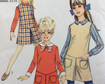 CLEARANCE!!  Simplicity 7793, girl's dress or jumper or pantjumper, size 10 1/2, vintage 1960's sewing pattern,  Uncut,  Factory folds