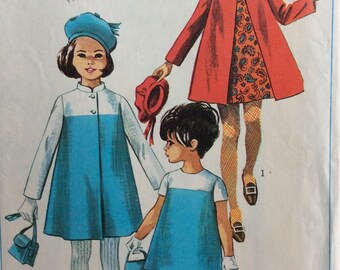 Simplicity 7517, toddler girls dress and coat, size 2, vintage 1960's sewing pattern