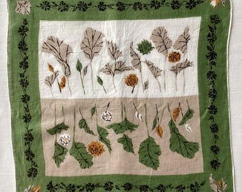 Vintage hankie, Peg Thomas aka Tammis Keefe, pond leaves and flowers, 15" square