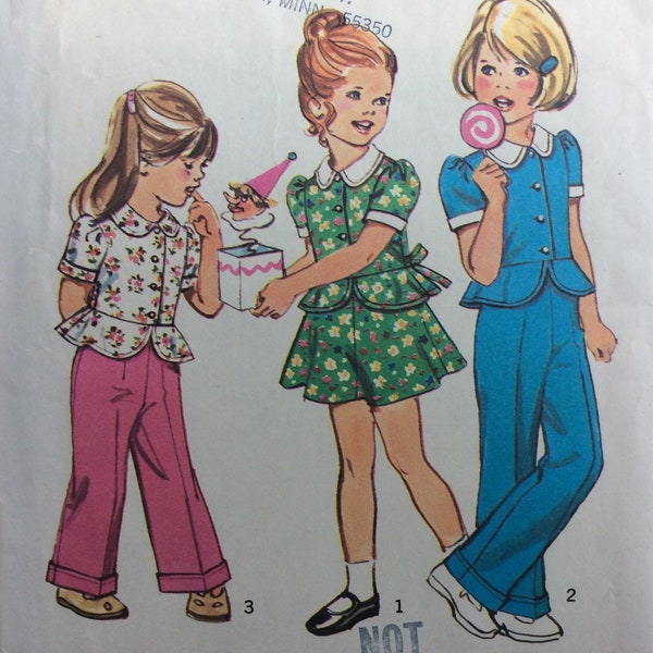 Simplicity 6120, girls top, skirt and pants, size 4, vintage 1970's sewing pattern