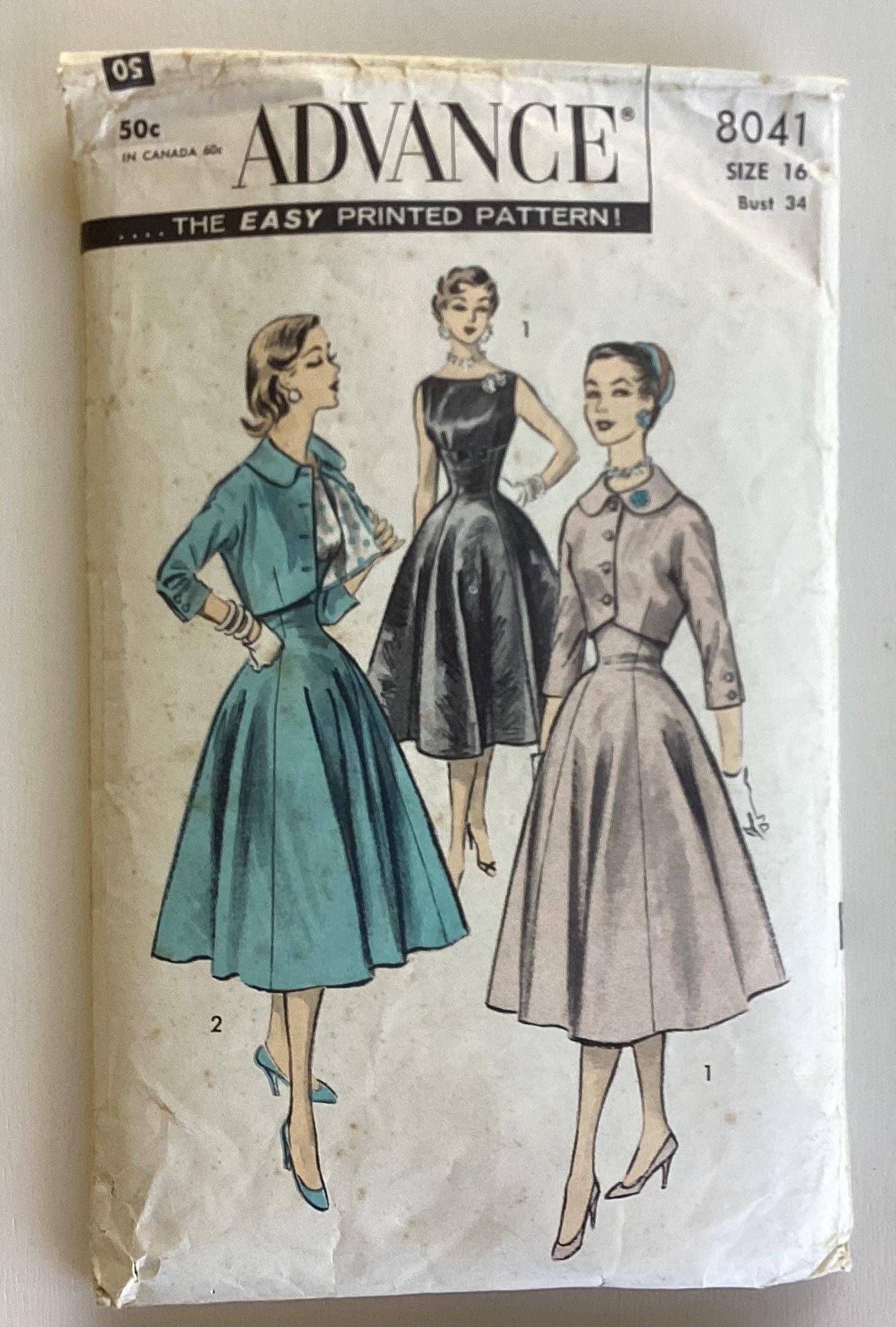 Advance 8041, Misses Dress and Jacket, Size 14, Bust 32, or Size 16 ...