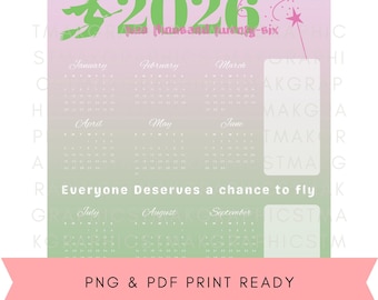 Calendario Wicked 2026, Calendario imprimible 2026, calendario, calendario de escritorio, calendario 2026, calendario infantil 2026, calendario de dibujos animados, PDF y PNG