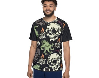 Camiseta deportiva única Amobies para hombre con divertidas calaveras aterradoras Camiseta deportiva para hombre (AOP)