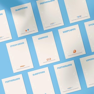 Bluey Party Favours Beige Cards | Orange Red Heeler Dog Party Bags | Keepy Uppy, Sticky Gecko, Grannies, Longdog, Featherwand, Sleepytime