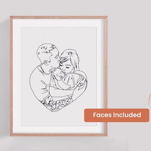 Custom Line Drawing, Couples Portrait, Family Portrait from Photo, Personalised Print, Anniversary Engagement Gift, Gift for Him and Her