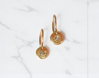 Gold Sun Earring. Solid Gold Dangle Earrings. Dainty Diamond Drop Earrings. Bridal Earrings Diamond. Diamond Charm Earrings.