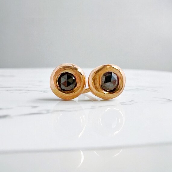 Everyday 14k Gold Earrings. Everyday Diamond Earrings. Fine Jewelry Handmad. Black Diamond Jewelry. Tiny Gold Studs. Gifted Jewelry For Her.
