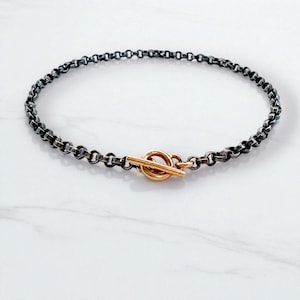 Mixed Metal Bracelet. Dainty Two Tone Bracelet. Thin Layering Chain Bracelet. Toggle Clasp Chain Everyday Jewelry Gift. Holiday Gift-For Her
