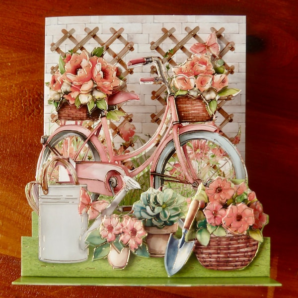 Cute Pop-Out Mother's Day Card, Small 3D Mothers Day Greeting Card, Interactive Gardening Card, Fun Bicycle Birthday Card, Friendship Card
