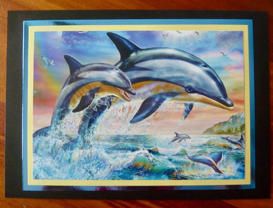 Dolphin Birthday Card, Handmade Birthday Greeting Card, Fun 5x7 Dolphin ...