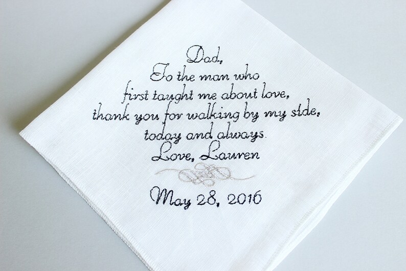 Wedding Gift for Father of the Bride xoxo FATHER Of The BRIDE Handkerchief Hanky Hankie To the man who first taught me about love