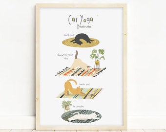 Funny Cat Yoga Print - Mothers Day Gift - Yoga Gift - Girlfriend Gift - Wall Art - Home Decor - Print For Her