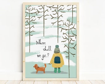 Adventure Dog Print - Digital Download - Where Shall We Go - Nursery Decor - Explorer Print - New Baby Gift - mother's Day Gift