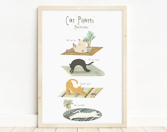 Funny Cat Pilates Print - Mother's Day Gift - Pilates Gift - Girlfriend Gift - Wall Art - Home Decor - Print For Her