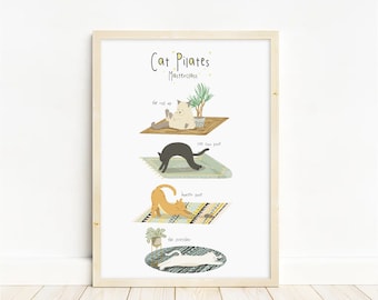 Funny Cat Pilates Print - Digital Download - Mindfulness - Pet Portrait - Anniversary - Pilates Gift - Wall Art - Home Decor - Print For Her