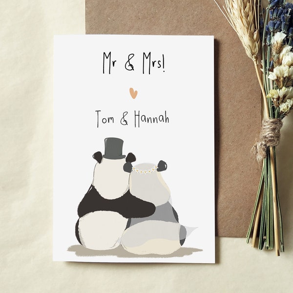 Personalised Panda Wedding Card - Giant Panda - Mr and Mrs Card - Eco Friendly Card - Husband - Wife - Recycled Card