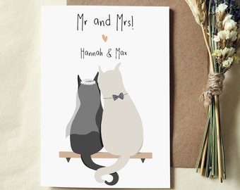 Personalised Cat Wedding Card - Mr and Mrs Card - Eco Friendly Card - Husband - Wife - Recycled Card