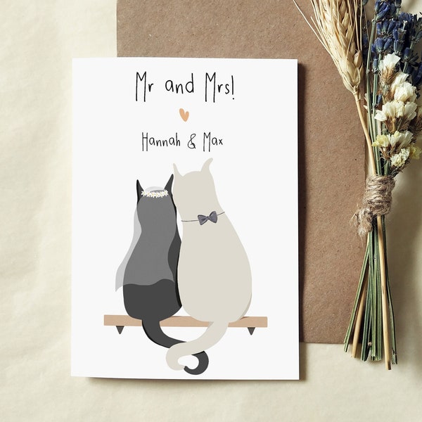 Carte personnalisée de mariage de chat - carte de M. et Mme - carte respectueuse de l'environnement - mari - femme - carte recyclée