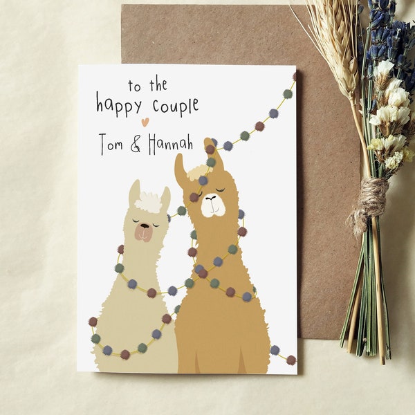 Personalised Llama Wedding Card - Alpaca Card - Eco Friendly -  Engagement Card - Cute Llama Card - Recycled Card