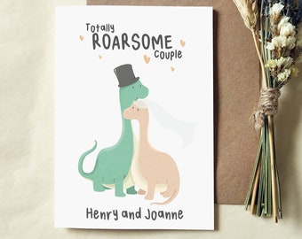 Personalised Dinosaur Wedding Card - Roarsome Mr and Mrs Card - Eco Friendly Card - Husband - Wife - Eco Recycled Card - Bride and Groom