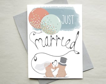 Elephants Wedding Card - Mr and Mrs Card - Cute Elephants Card - Husband - Wife