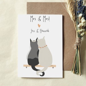 Same Sex Cat Wedding Card - Personalised Gay Lesbian Wedding Card - Mrs and Mrs Card - Eco Friendly Card - Wife