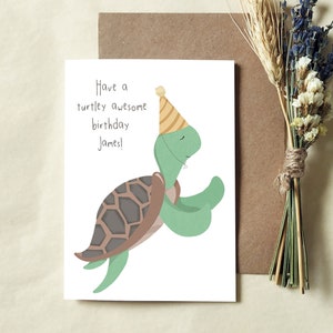Carte d'anniversaire personnalisée tortue - carte recyclée écologique - carte pour lui mari fils frère