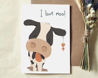 J'aime la carte vache moo - jeu de mots personnalisé - carte d'anniversaire - carte pour petit ami - animal mignon - vache drôle