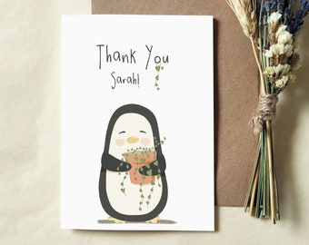 Personalised Penguin Thank You Card - Eco Friendly Card - Cute Penguin Card - Nursery Teacher Card - Teaching Assistant