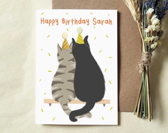 Personalised Cats Birthday Card | For Daughter, Granddaughter, Sister, Girlfriend,  Wife, Sister, Mum, Grandma, From the Cats, Eco Card