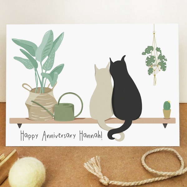 Personalised Cat Anniversary Card - Card - Eco Recycled Card - Card For Wife - Wedding Card - Card For Husband