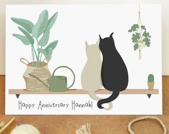 Personalised Cat Anniversary Card - Card - Eco Recycled Card - Card For Wife - Wedding Card - Card For Husband