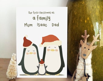 Personalised First Christmas As A Family Card - 1st Penguin Family Christmas Card - Keepsake - Eco Friendly Card