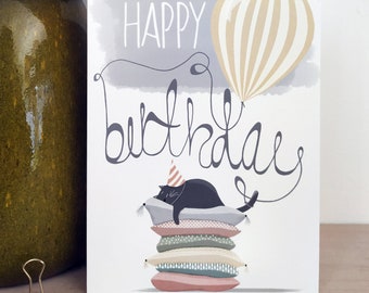 Carte d'anniversaire chat noir - carte pour amoureux des chats - carte pour elle
