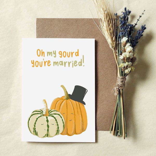 Gourd Wedding Card - Funny Pun - Autumn Wedding - Personalised Mr and Mrs - Eco Friendly Card