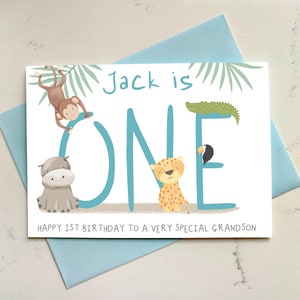 Personalised 1st Birthday Jungle Card - Children's Birthday - Age One - First - For Grandson Granddaughter Niece Nephew