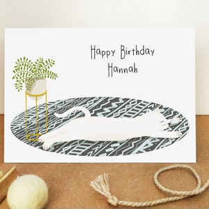 Personalised Cat Birthday Yoga Card - Eco Recycled - Sleepy Cat - Cute Cat - Card For Her - Pilates