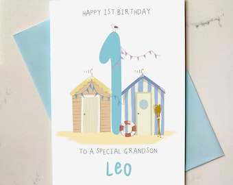 Personalised 1st Birthday Beach Card - Children's Birthday - Age One - First Birthday - For Grandson Granddaughter Niece Nephew