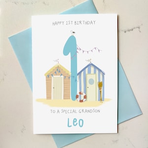 Carte de plage personnalisée 1er anniversaire - anniversaire d'enfant - un an - premier anniversaire - pour petit-fils petite-fille nièce neveu