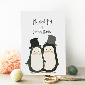 Carte de mariage homosexuelle gay - carte de mariage pingouin personnalisée - carte de M. et M. - carte écologique - carte de mariage mari - carte recyclée