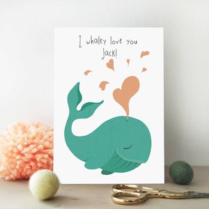 Whale Anniversary Card -  Cute Personalised Card - Boyfriend Whale Card - Eco Recycled Card