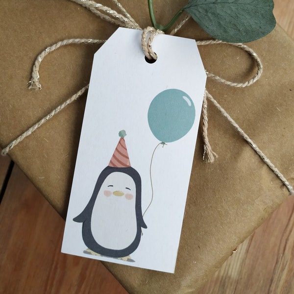 Handmade Penguin Birthday Gift Tag - Eco Friendly Recycled Tag - Cute Birthday Tags