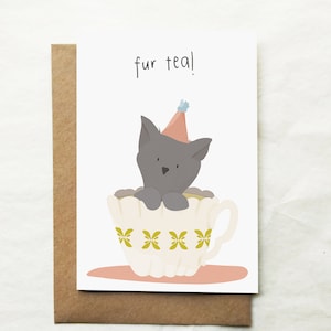 Cat 30th Birthday Card - Fur Tea Pun Card - Tea Lover - Card For Her - Friend