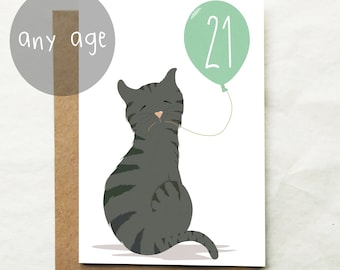 Personalised Cat Birthday Card – Recycled Card - Any Age