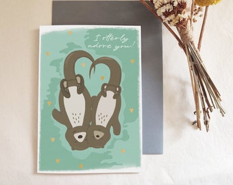 Otter Anniversary Card - 'I Otterly Adore You' - Recycled Card
