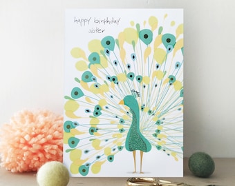 Sister Peacock Birthday Card - Foiled Card - Sister In Law - Bird Card