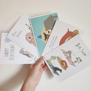 Bundle mit fünf Hunde-Grußkarten - Packung mit Tier-Geburtstagskarten - Dog Yoga - Eco Recycelte Karten