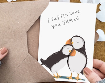 I Puffin Love You Anniversary Card - Personalised - Husband - Wife
