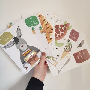 Paquet de six cartes d’anniversaire - Pack de cartes d’animaux - Cartes déjouées