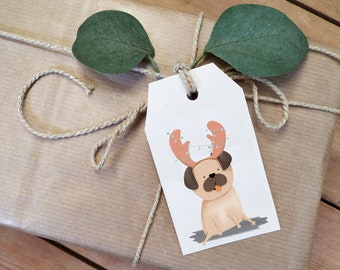 Handmade Pug Christmas Gift Tags - Eco-Friendly - Funny Pet Tags - Recycled